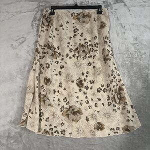 VTG Y2K Wrapper Floral Midi Skirt Size 14 Neutral Brown Faux Wrap Fairycore